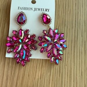 Pink Crystal Statement Earrings